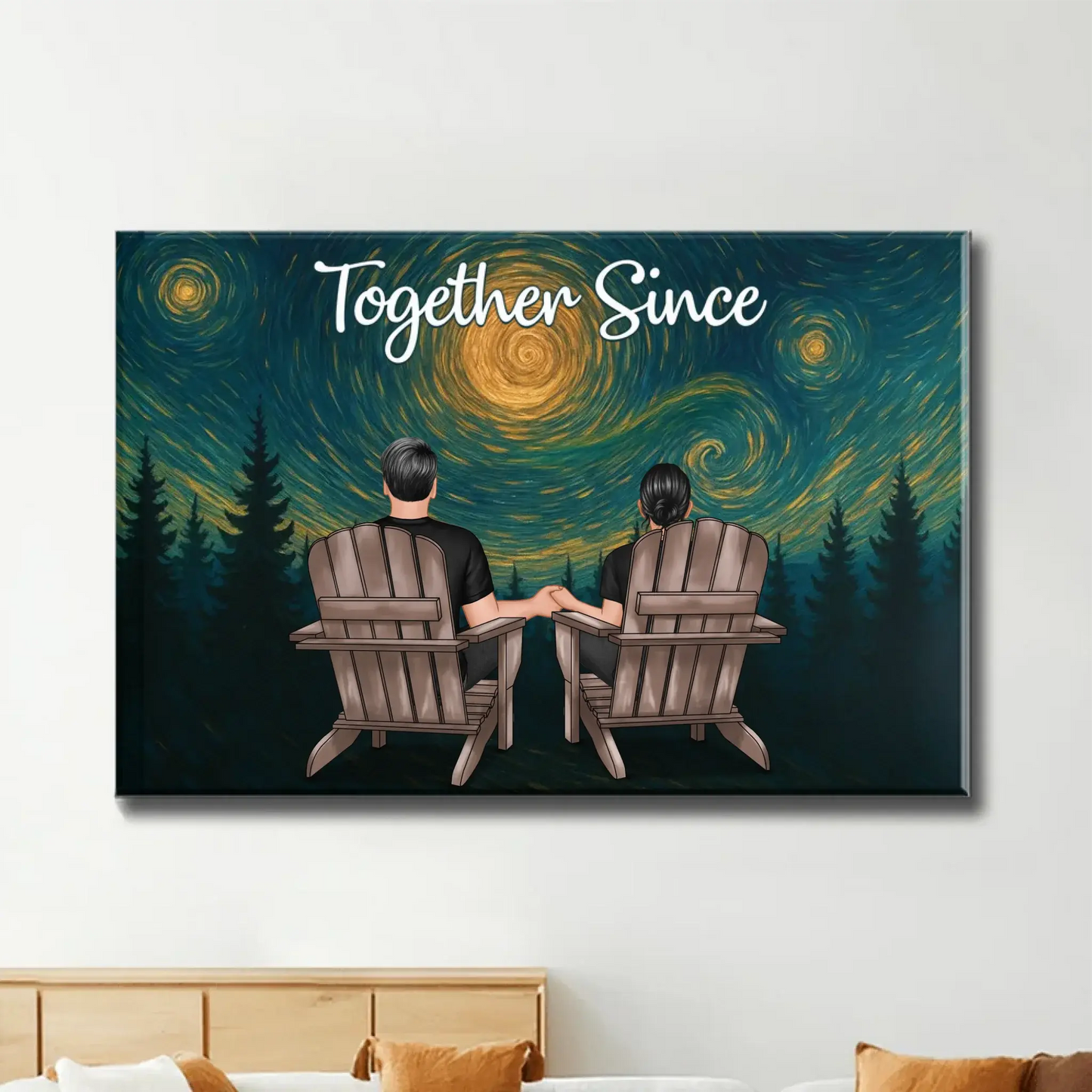 Couple Sitting Under the Night Sky – Personalized Back View Art Poster – Custom Romantic Gift for Anniversary or Any Special Days Ezcustomize
