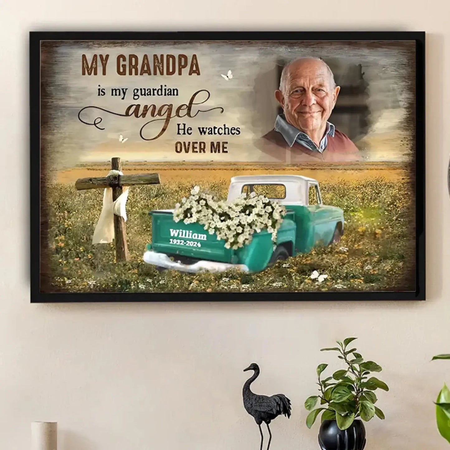 Cross And Flower Car Personalized Memorial Canvas For Dad Father’s Day Gift Ideas Ezcustomize