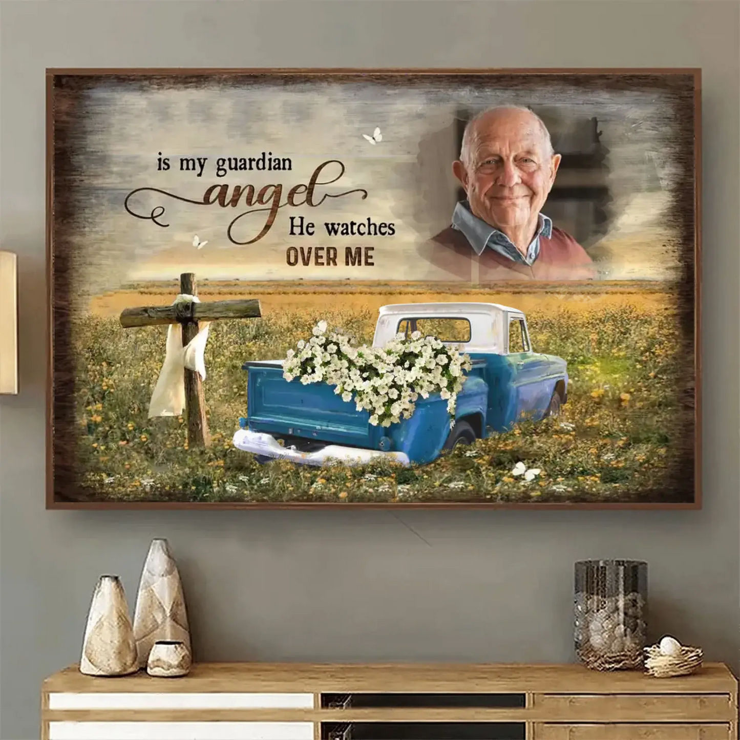 Cross And Flower Car Personalized Memorial Canvas For Dad Father’s Day Gift Ideas Ezcustomize