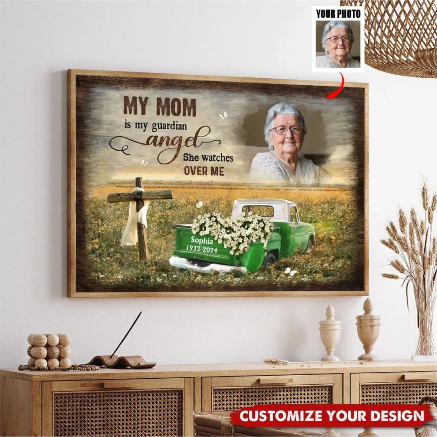 Cross And Flower Car Personalized Memorial Canvas For Dad Father’s Day Gift Ideas Ezcustomize