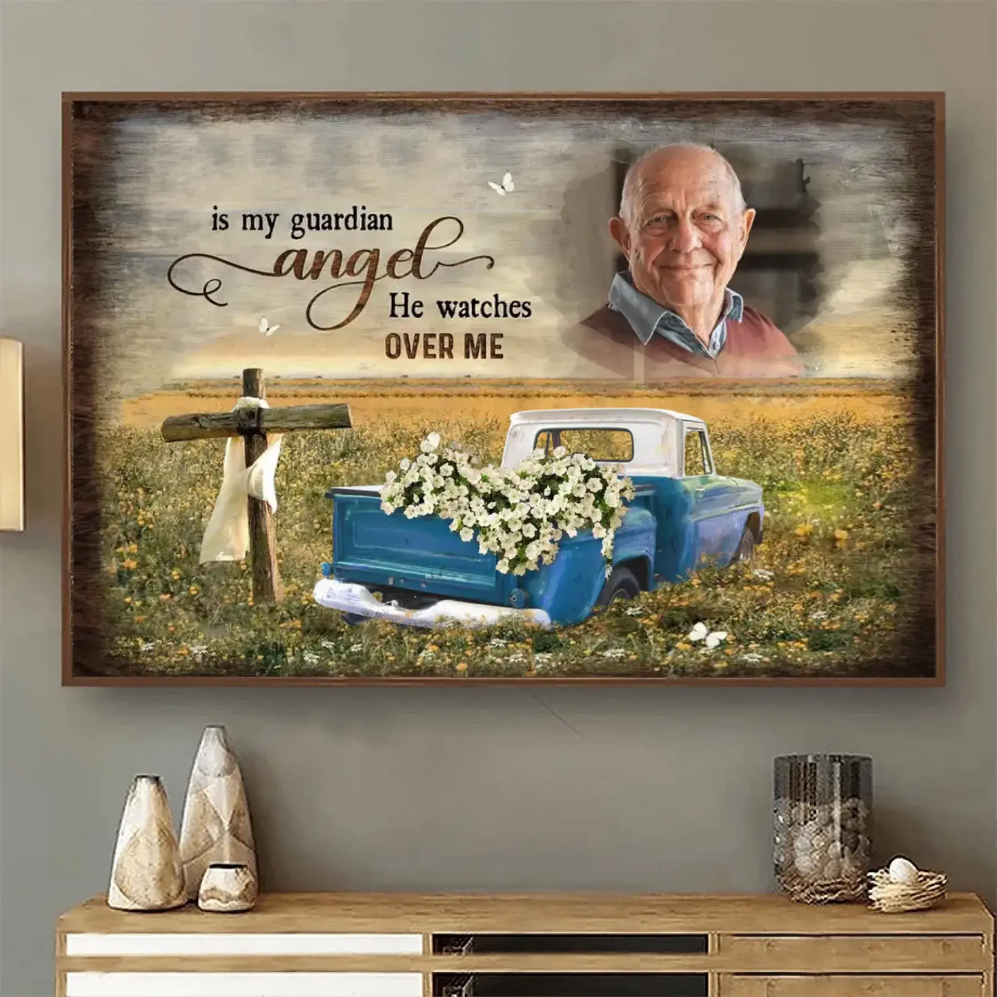 Cross And Flower Car Personalized Memorial Canvas For Dad Father’s Day Gift Ideas Ezcustomize