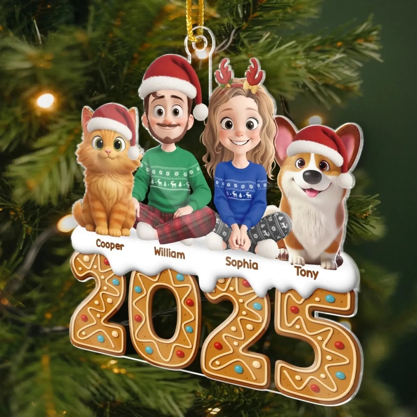 Custom Acrylic Ornament - Personalized Christmas Birthday Gifts For Family, Dog Cat Lovers - Gingerbread Dreams, Family Themes Ezcustomize