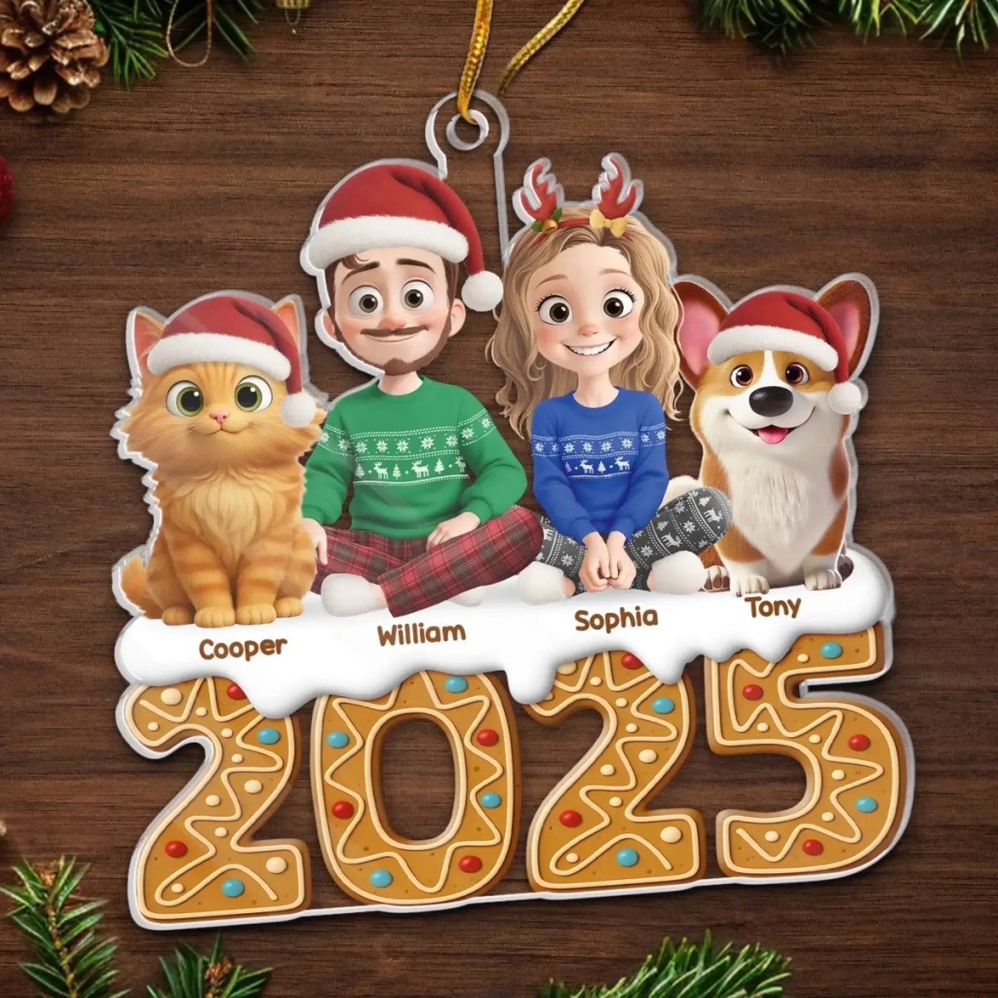 Custom Acrylic Ornament - Personalized Christmas Birthday Gifts For Family, Dog Cat Lovers - Gingerbread Dreams, Family Themes Ezcustomize