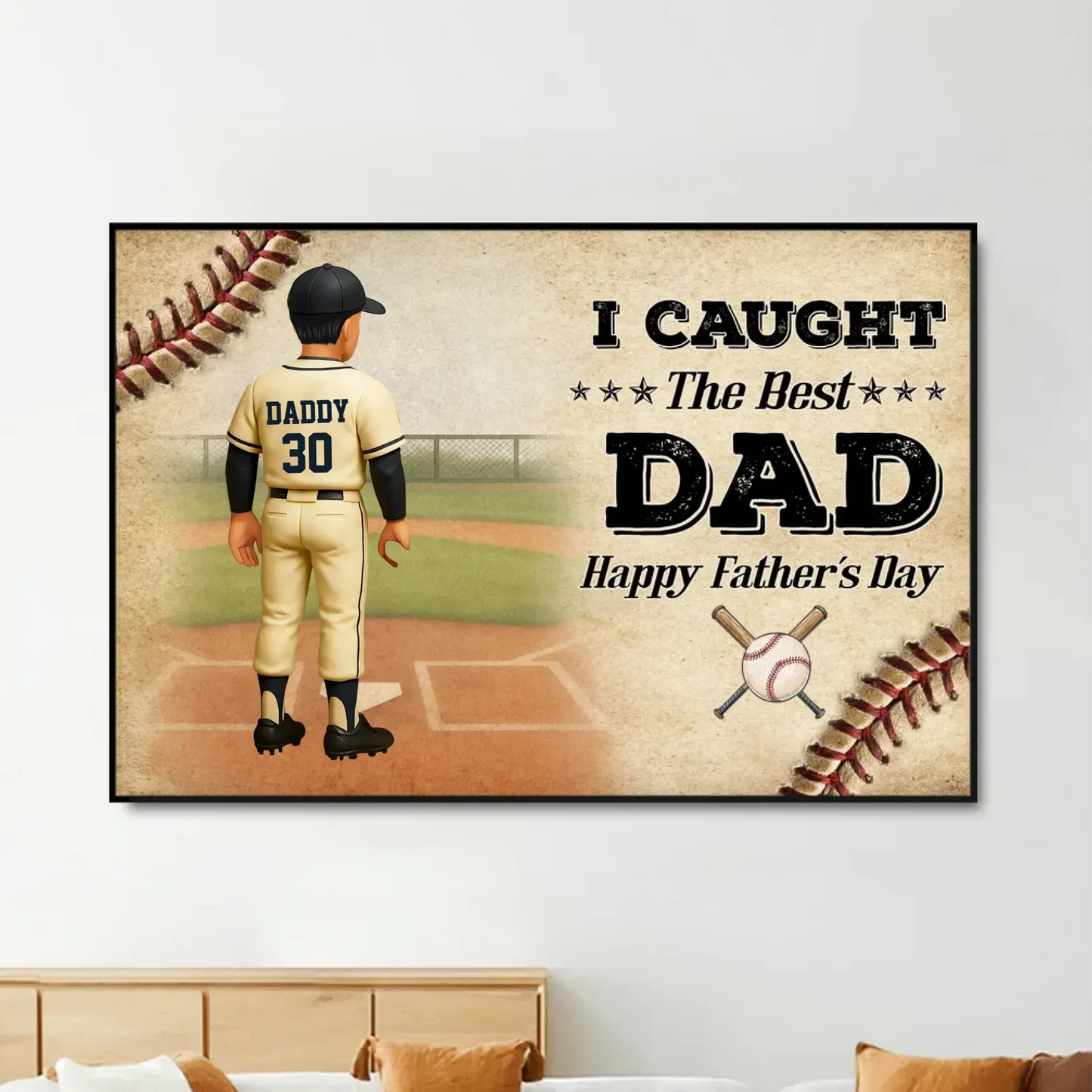 Custom Baseball Dad Poster – Personalized Father & Kids Back View Gift, Home Run Quote for Father’s Day or Birthday Ezcustomize