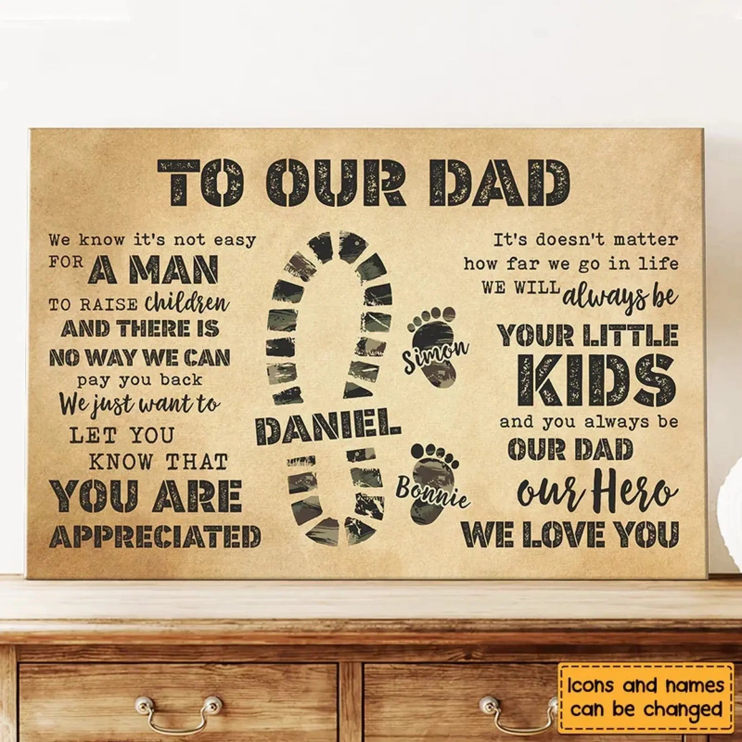 Custom Camo Footprints Canvas/Poster - Personalized Gift for Dad’s Special Moments Ezcustomize