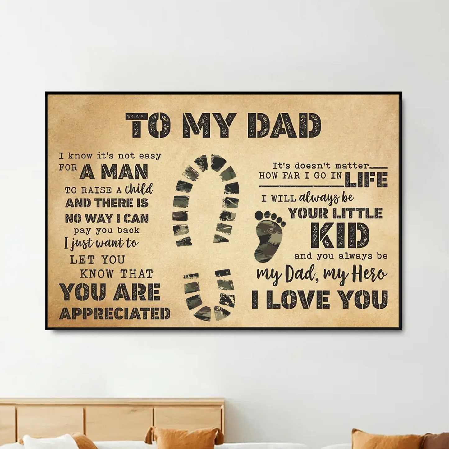 Custom Camo Footprints Canvas/Poster - Personalized Gift for Dad’s Special Moments Ezcustomize