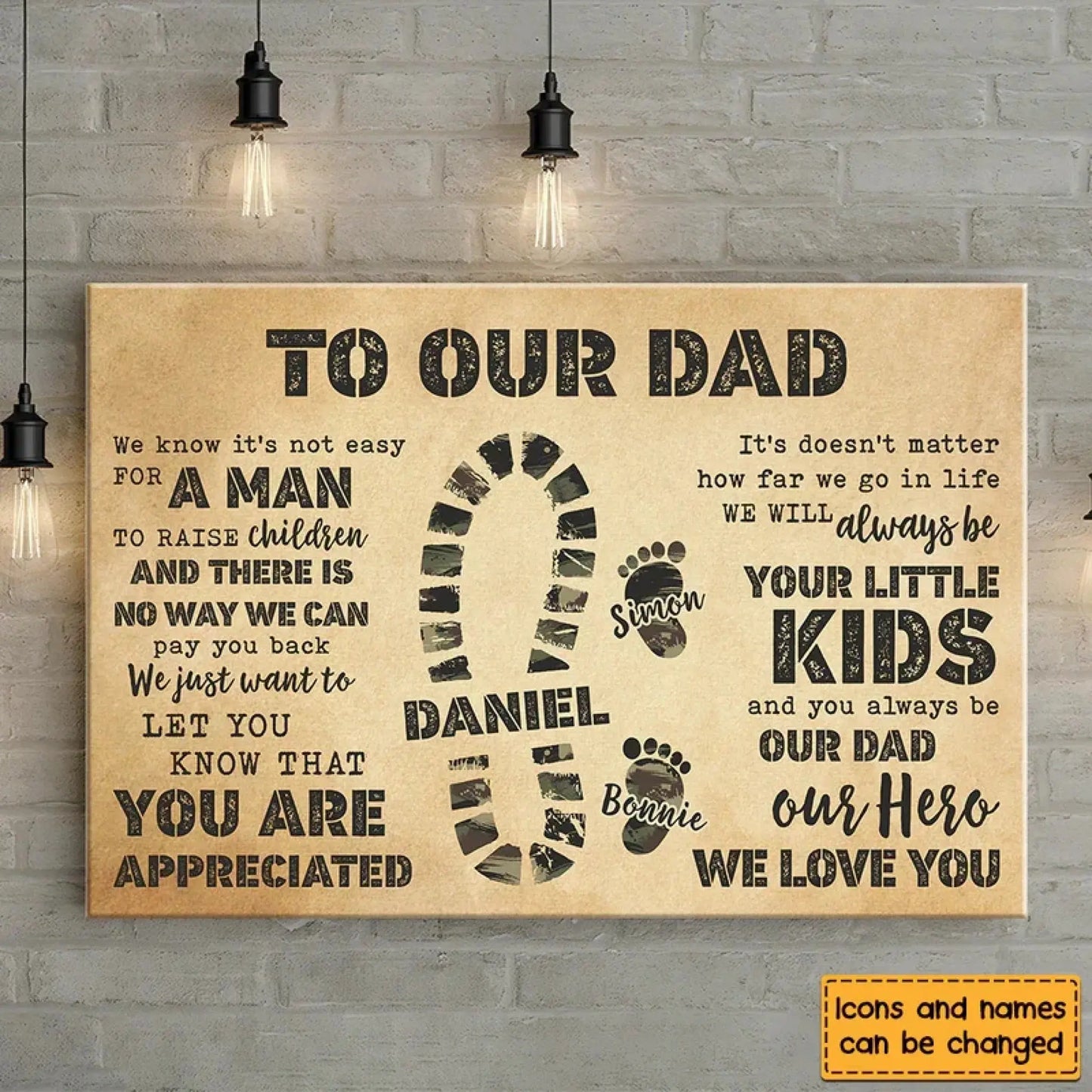 Custom Camo Footprints Canvas/Poster - Personalized Gift for Dad’s Special Moments Ezcustomize