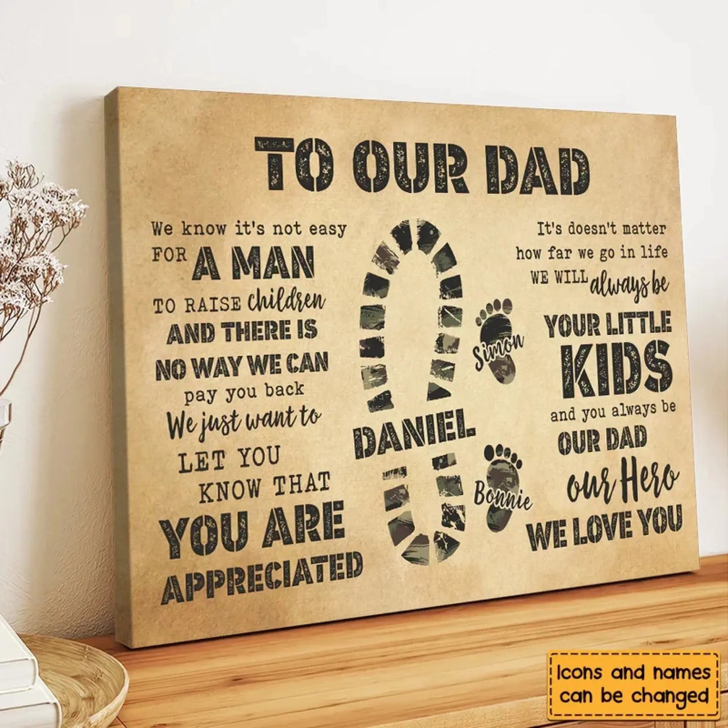 Custom Camo Footprints Canvas/Poster - Personalized Gift for Dad’s Special Moments Ezcustomize
