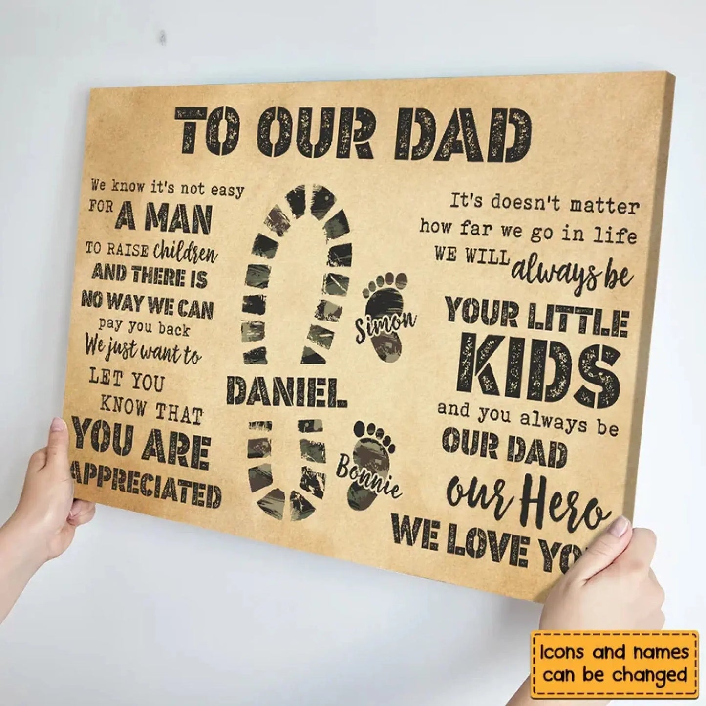 Custom Camo Footprints Canvas/Poster - Personalized Gift for Dad’s Special Moments Ezcustomize