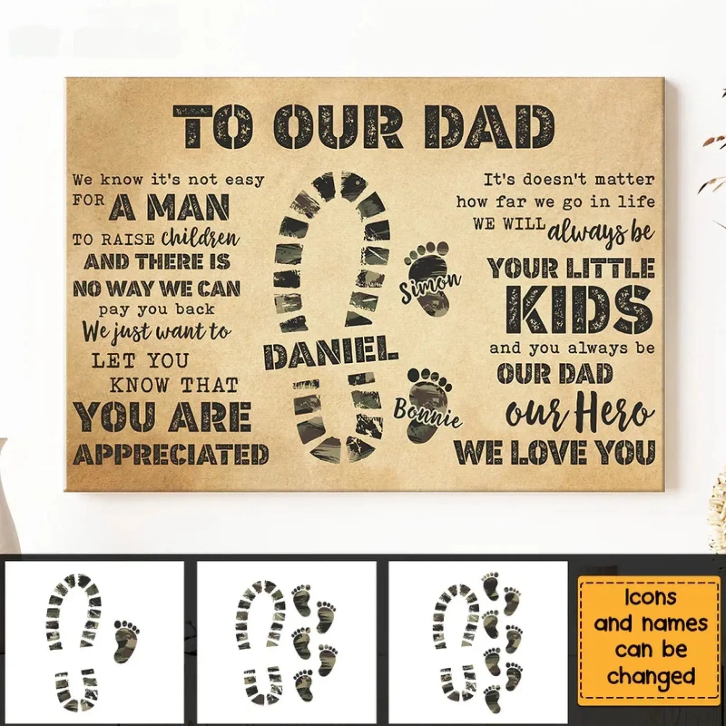 Custom Camo Footprints Canvas/Poster - Personalized Gift for Dad’s Special Moments Ezcustomize