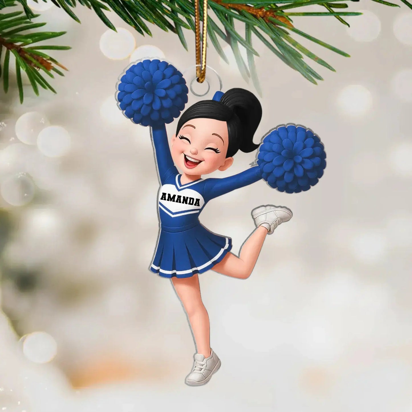 Custom Cheerleader Girl Ornament – 3D Effect Acrylic Keepsake – Perfect Christmas Gift for Little Cheerleader Ezcustomize