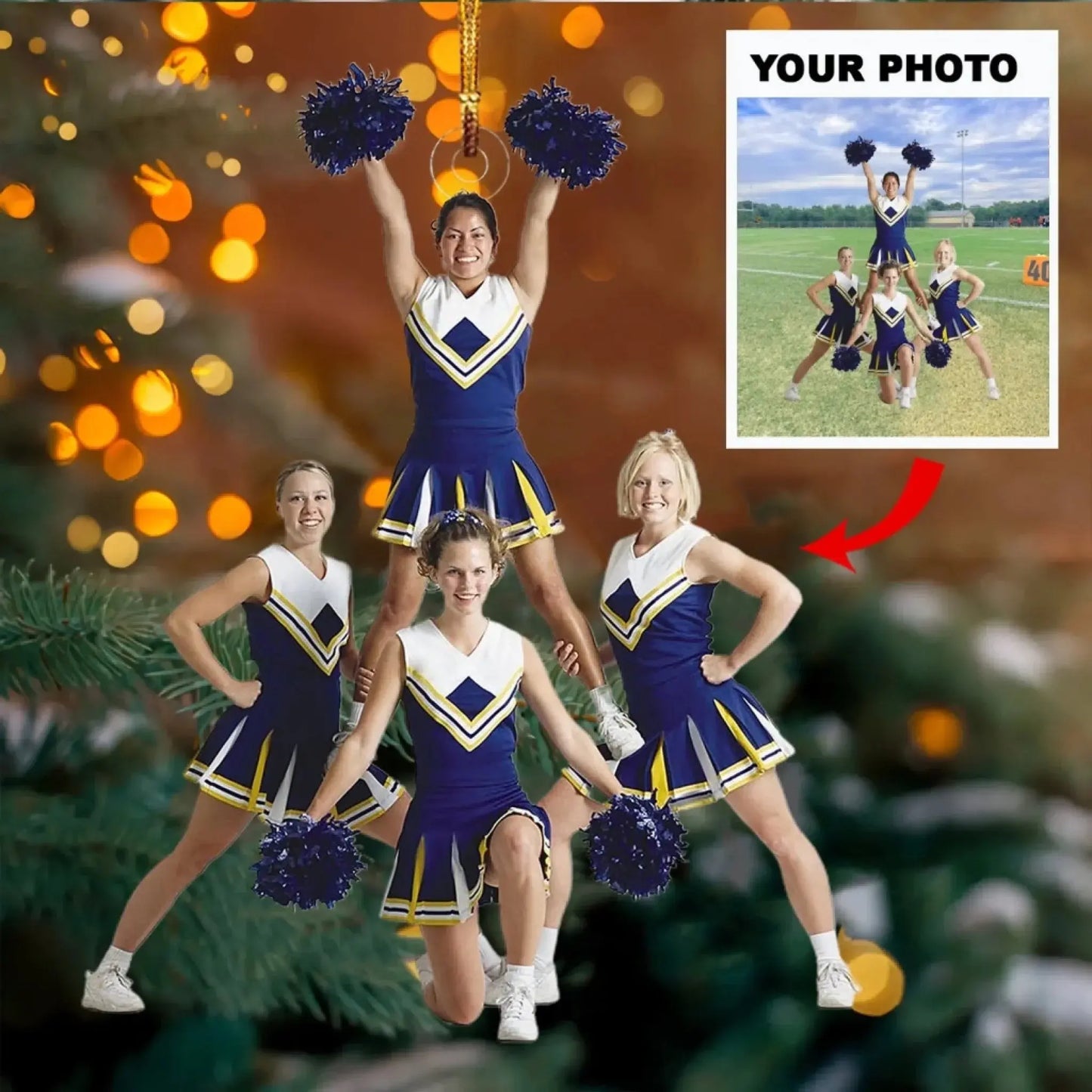 Custom Cheerleading Photo Ornament – Personalized Gift for Cheer Friends, Girls Squad, Cheer Team Christmas Keepsake Ezcustomize