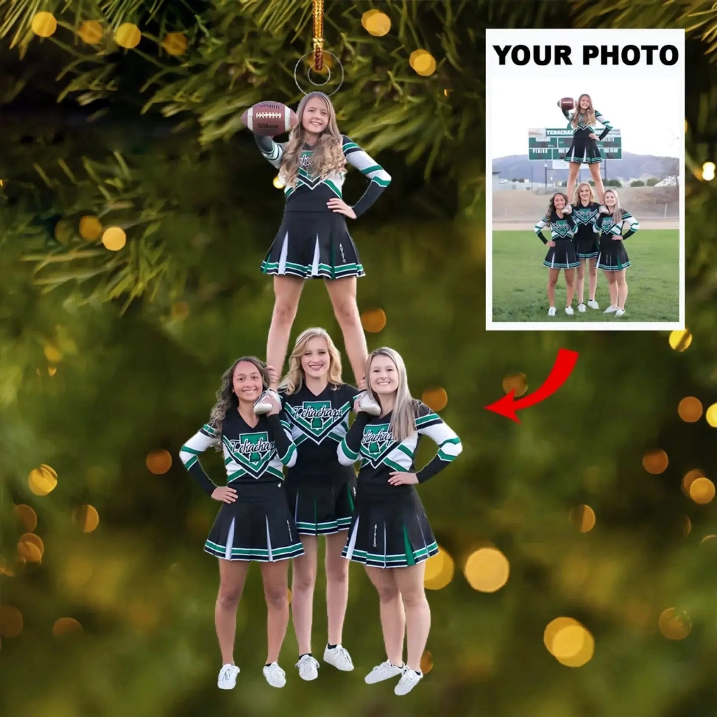 Custom Cheerleading Photo Ornament – Personalized Gift for Cheer Friends, Girls Squad, Cheer Team Christmas Keepsake Ezcustomize