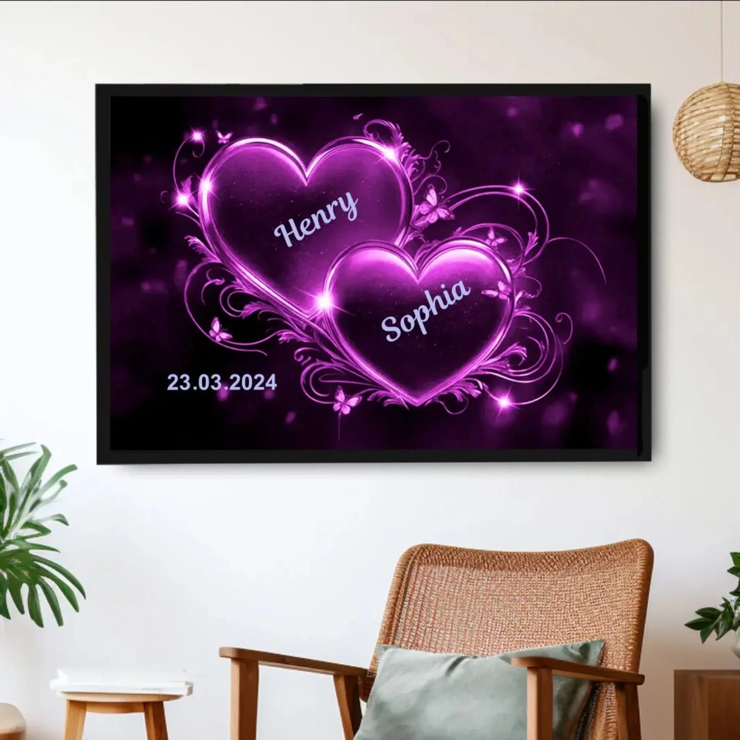 Custom Couple Heart Wall Art – Personalized Canvas or Poster with Names and Date, Romantic Gift for Anniversary or Valentine's Day Ezcustomize
