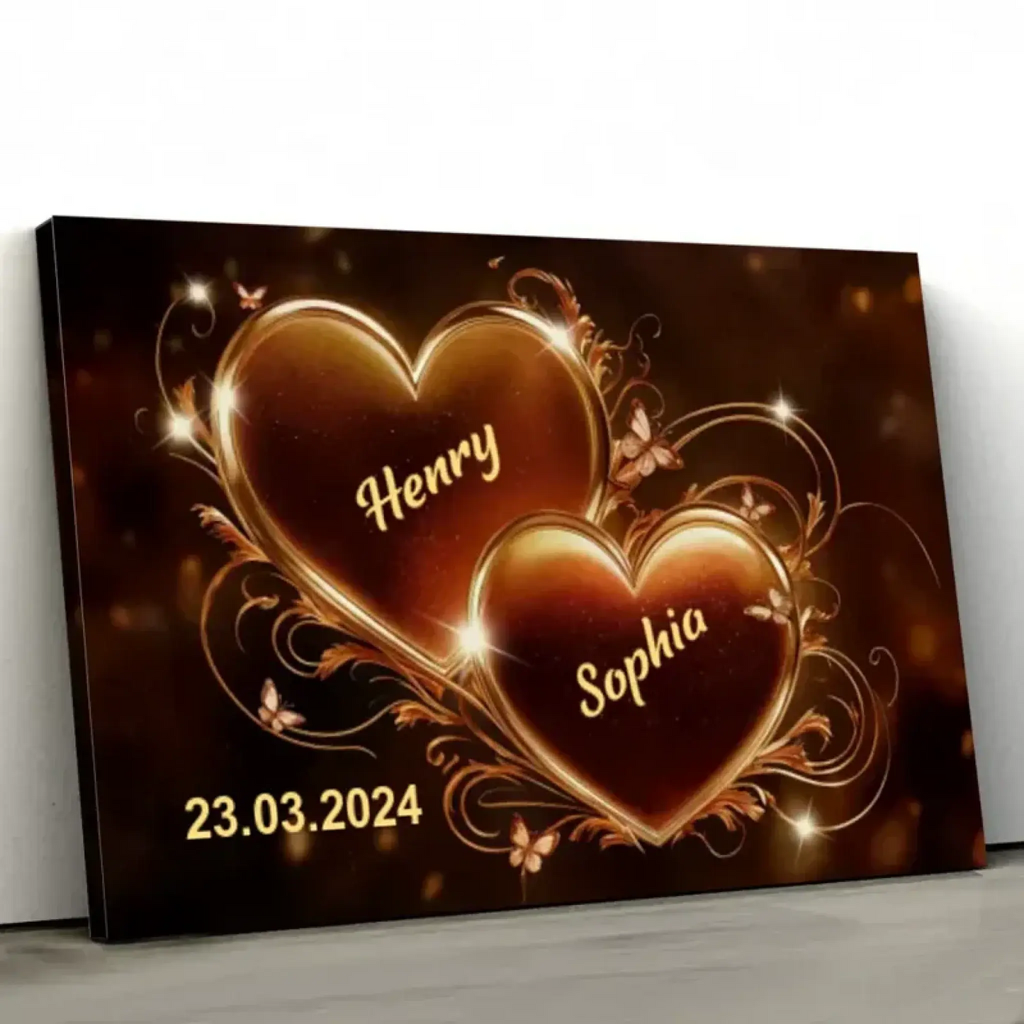 Custom Couple Heart Wall Art – Personalized Canvas or Poster with Names and Date, Romantic Gift for Anniversary or Valentine's Day Ezcustomize