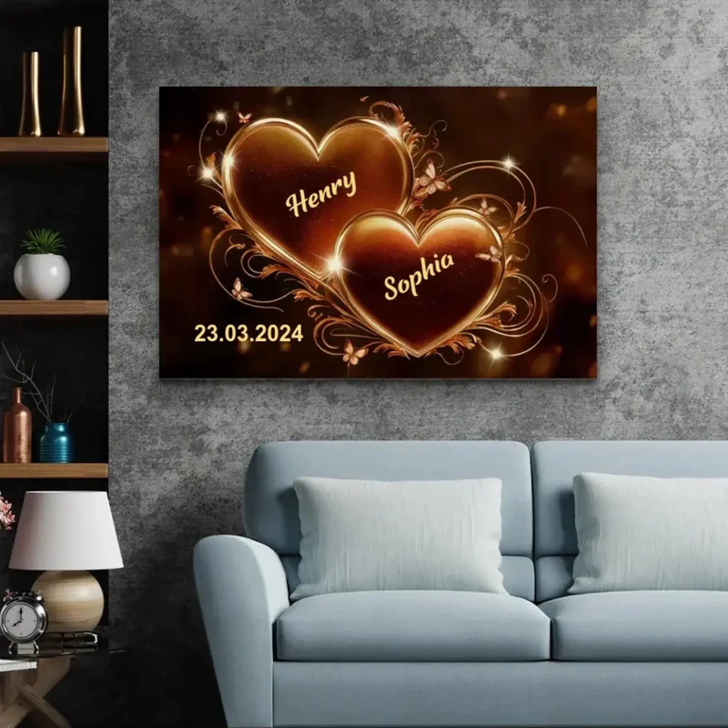 Custom Couple Heart Wall Art – Personalized Canvas or Poster with Names and Date, Romantic Gift for Anniversary or Valentine's Day Ezcustomize