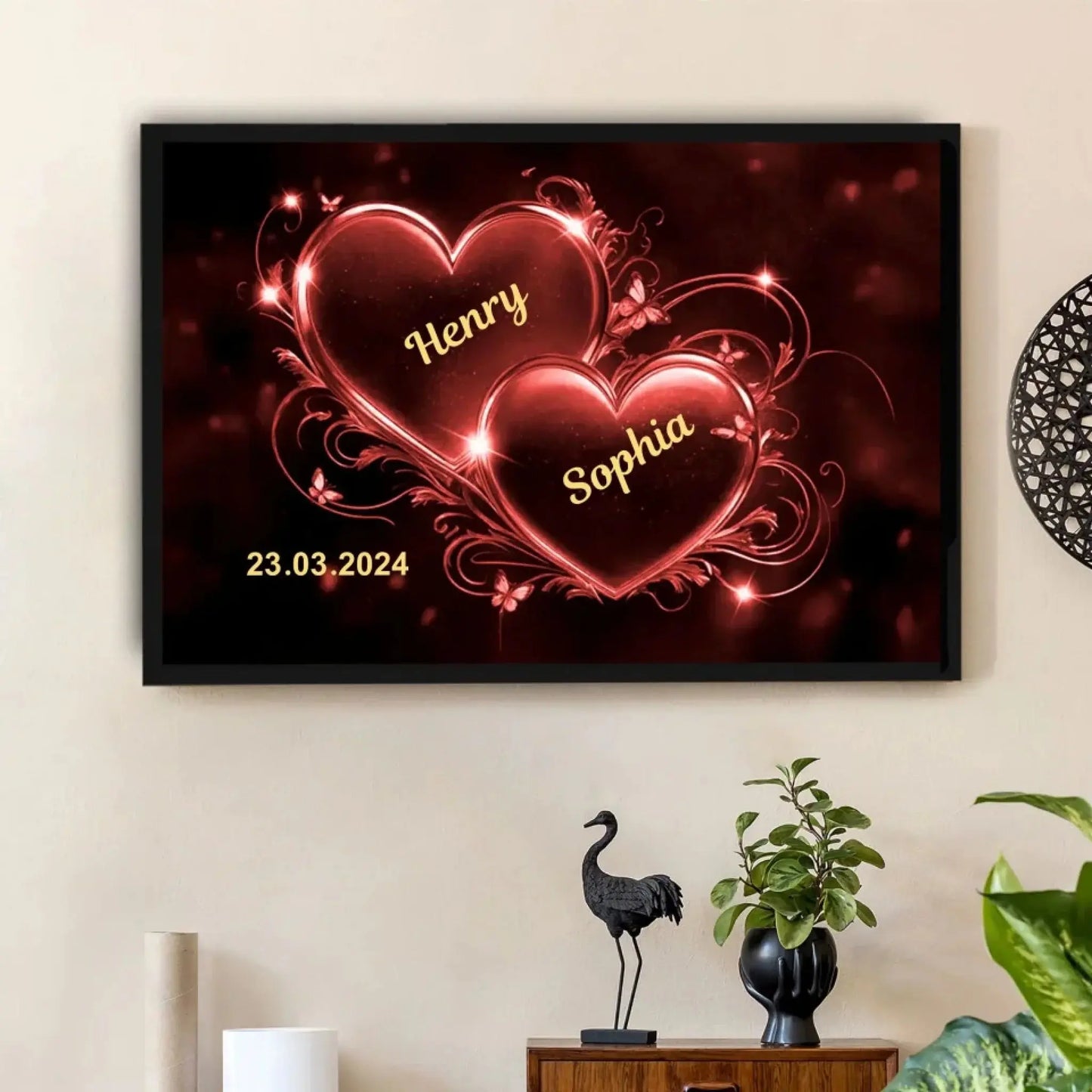 Custom Couple Heart Wall Art – Personalized Canvas or Poster with Names and Date, Romantic Gift for Anniversary or Valentine's Day Ezcustomize