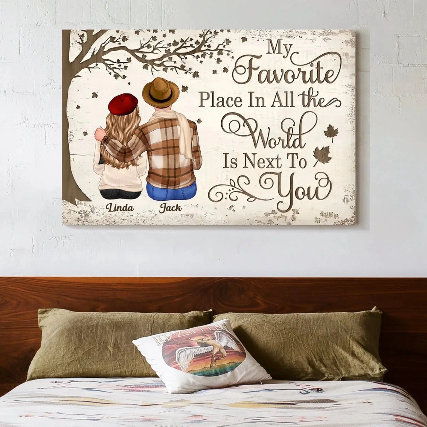 Custom Couple Poster/Canvas Sitting Under Tree – Personalized Fall Scene with Names – Romantic Gift for Anniversary or Valentine’s Day Ezcustomize