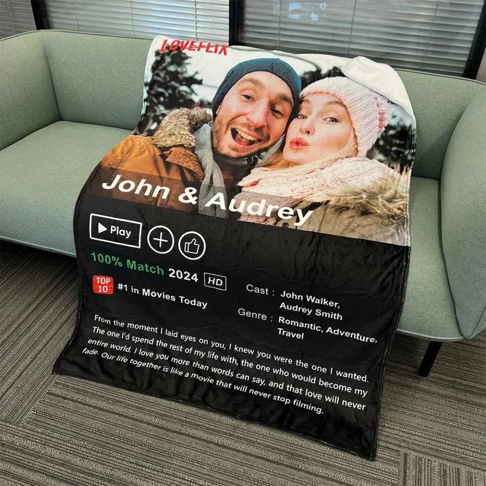 Custom Couples Loveflix Movie Poster - Personalized Photo Blanket Ezcustomize