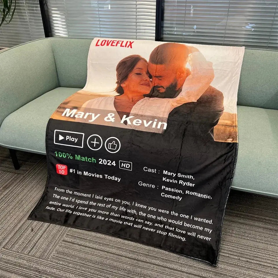 Custom Couples Loveflix Movie Poster - Personalized Photo Blanket Ezcustomize
