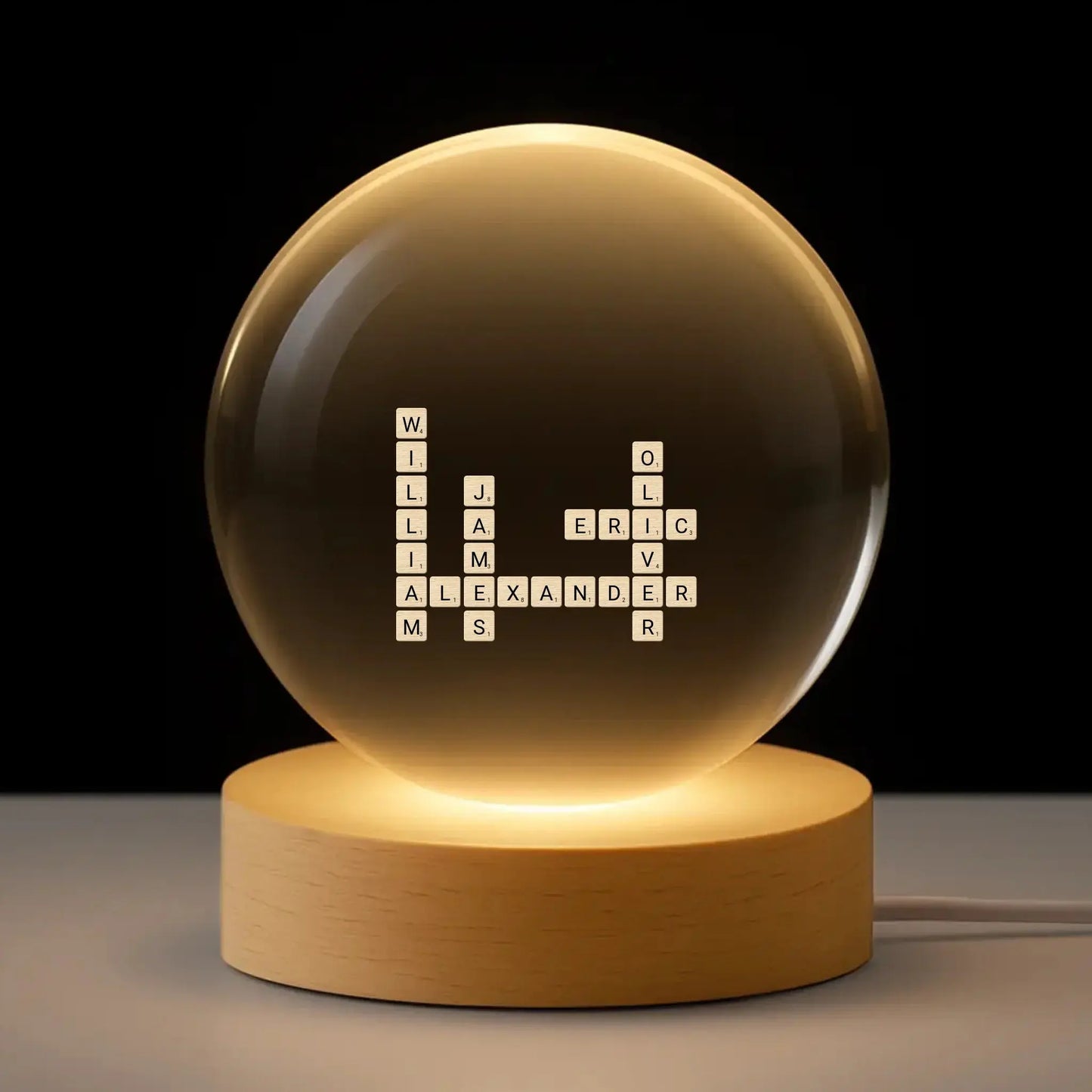 Custom Family Names Crossword Puzzle - Personalized Crystal Ball Lamp - Gift for Mom, Dad, Grandma, Grandparents, and Family Ezcustomize