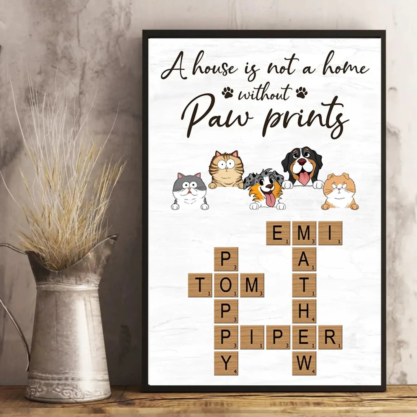 Custom Family Pet Portrait Art – Personalized Poster/Canvas – Unique Gift with Pet Names for Dog & Cat Lovers Ezcustomize