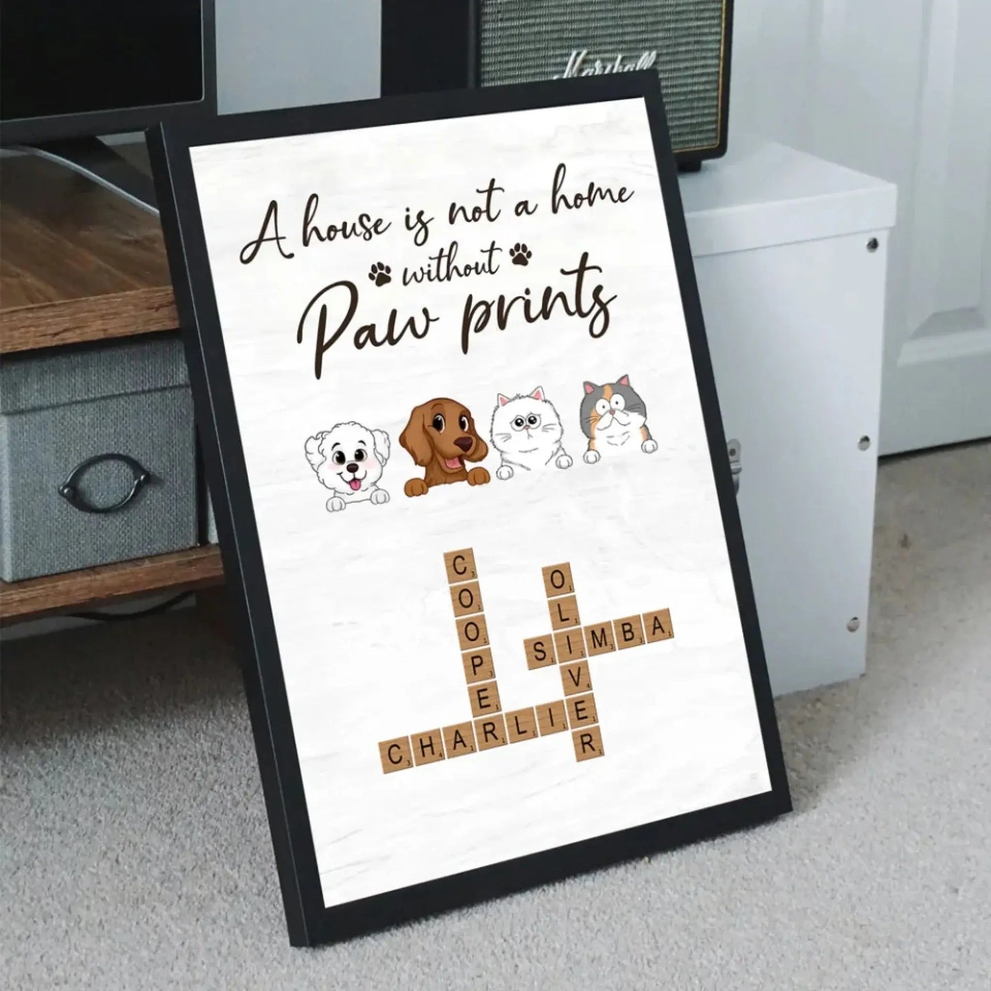 Custom Family Pet Portrait Art – Personalized Poster/Canvas – Unique Gift with Pet Names for Dog & Cat Lovers Ezcustomize