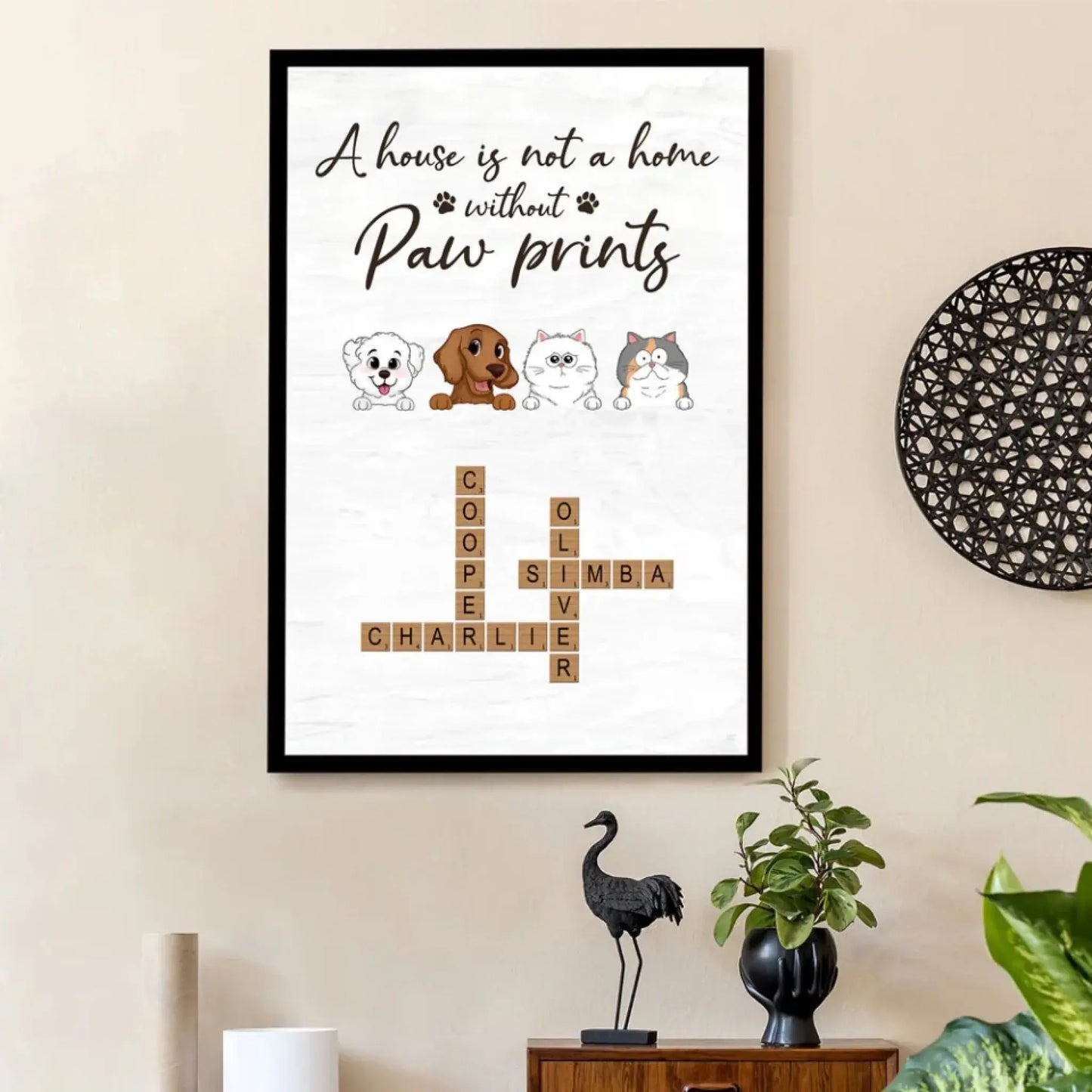 Custom Family Pet Portrait Art – Personalized Poster/Canvas – Unique Gift with Pet Names for Dog & Cat Lovers Ezcustomize
