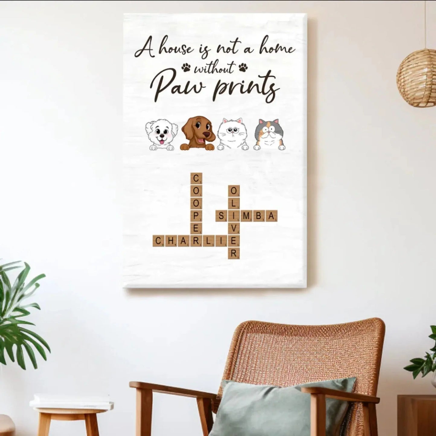 Custom Family Pet Portrait Art – Personalized Poster/Canvas – Unique Gift with Pet Names for Dog & Cat Lovers Ezcustomize