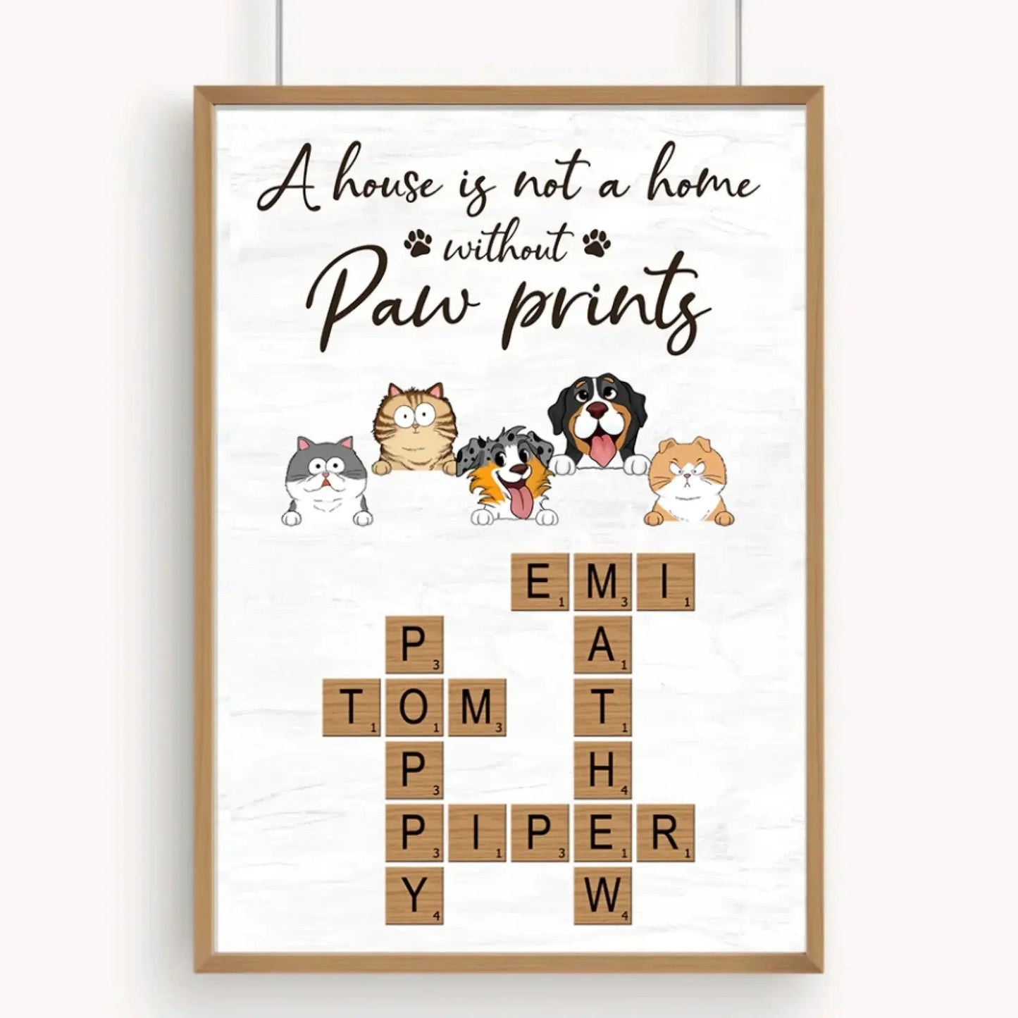 Custom Family Pet Portrait Art – Personalized Poster/Canvas – Unique Gift with Pet Names for Dog & Cat Lovers Ezcustomize