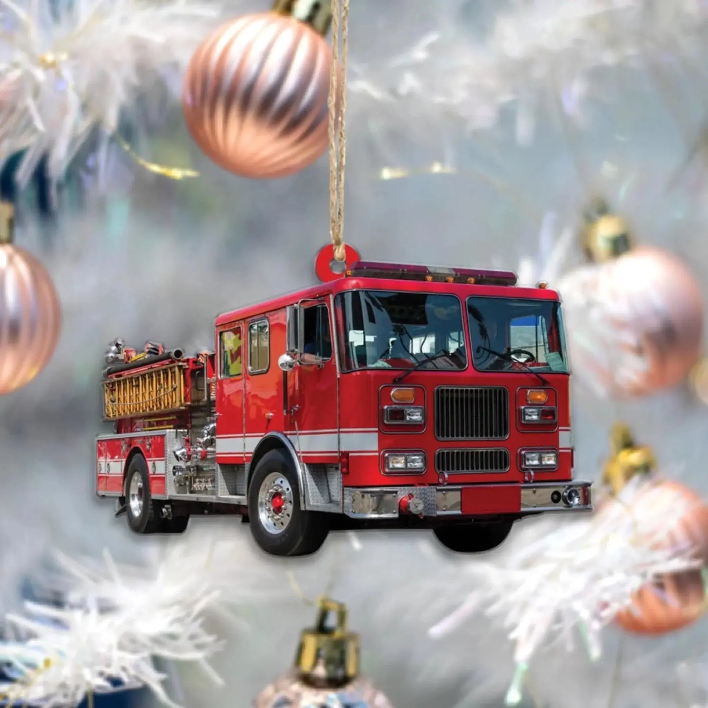 Custom Fire Truck Photo Ornament – Personalized Christmas Gift for Firefighter, EMT, Paramedic, First Responder Ezcustomize