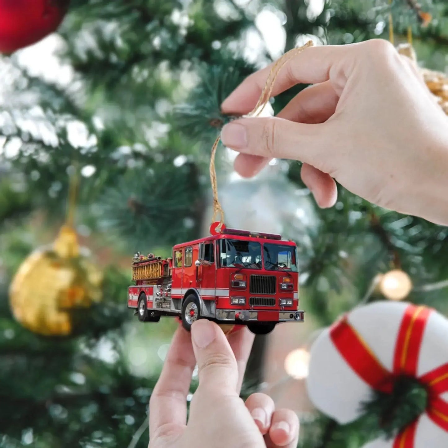 Custom Fire Truck Photo Ornament – Personalized Christmas Gift for Firefighter, EMT, Paramedic, First Responder Ezcustomize