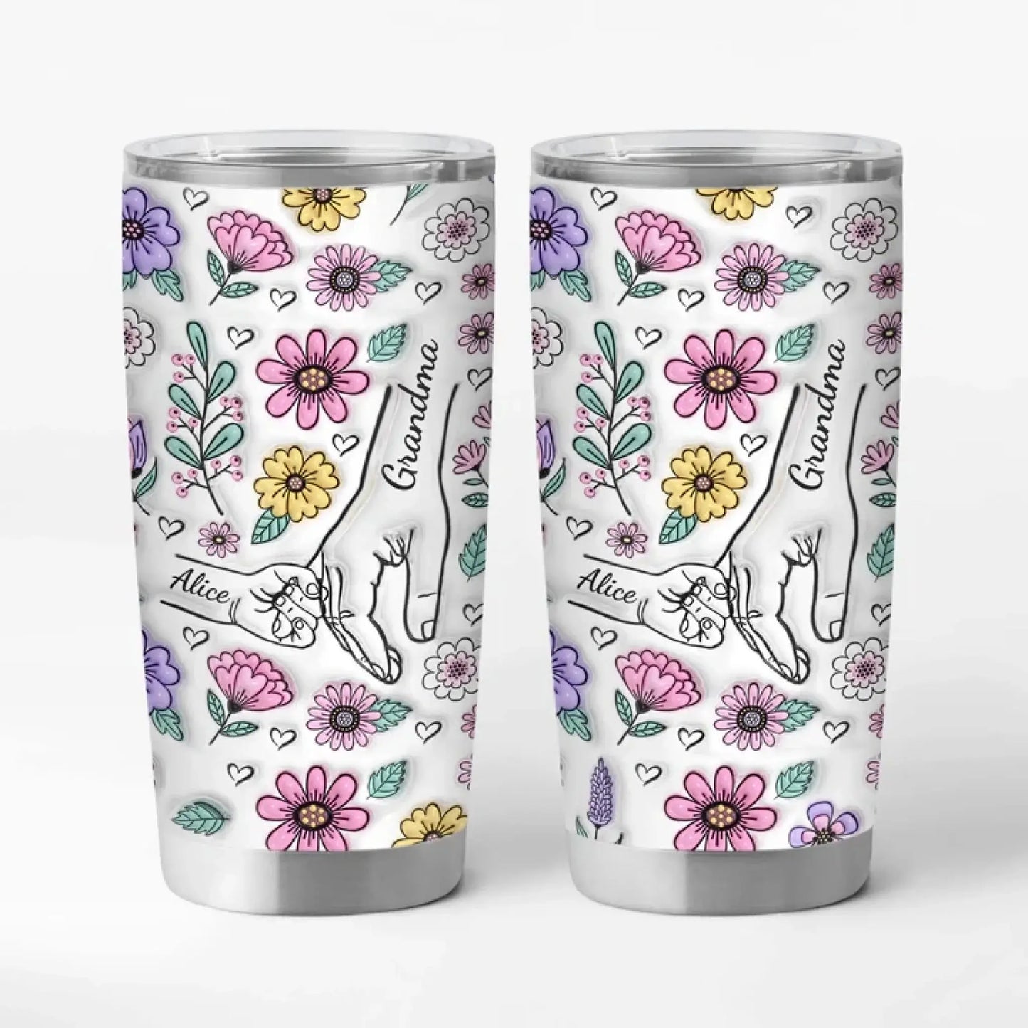 Custom Floral 3D Inflated Effect 20oz Tumbler Cup – Personalized Drinkware – Thoughtful Mother’s Day & Birthday Gift for Mom or Grandma Ezcustomize