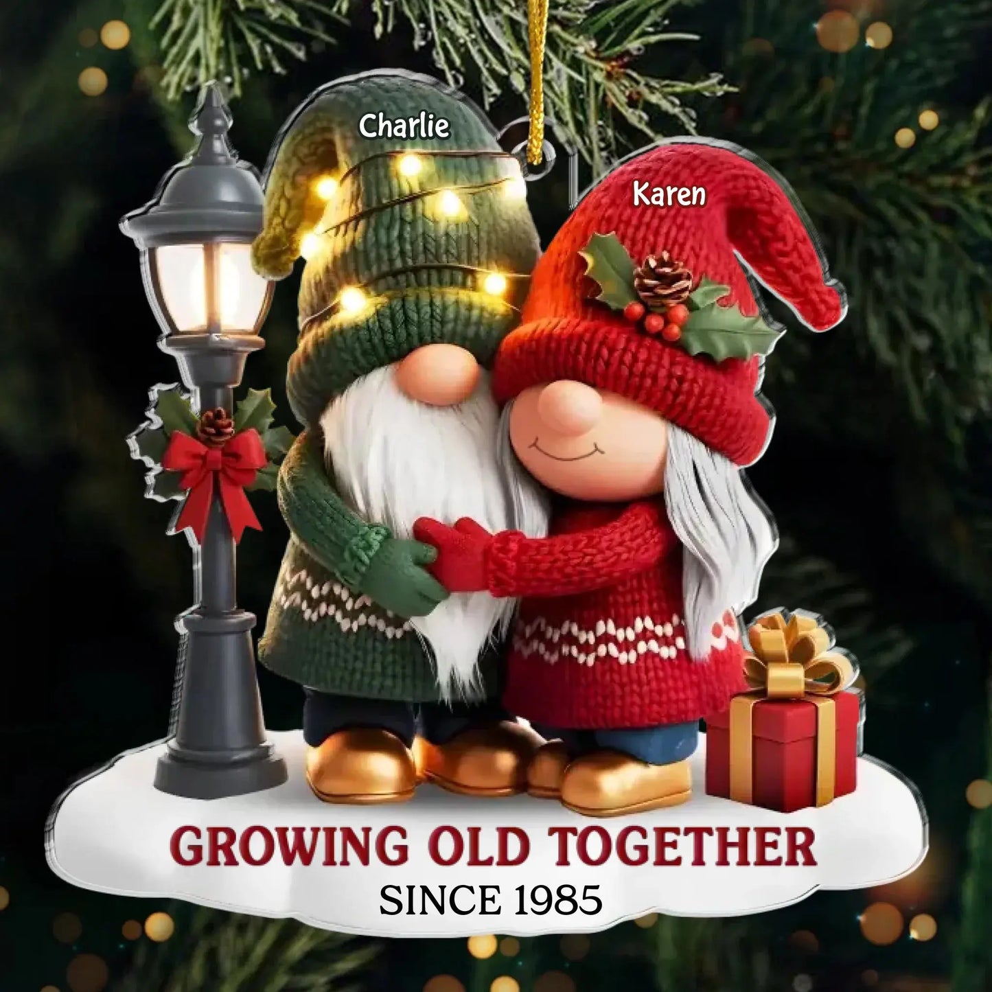 Custom Gnome Acrylic Ornament – Growing Old Together – Personalized Anniversary Christmas Gift for Couples, Husband & Wife. Ezcustomize