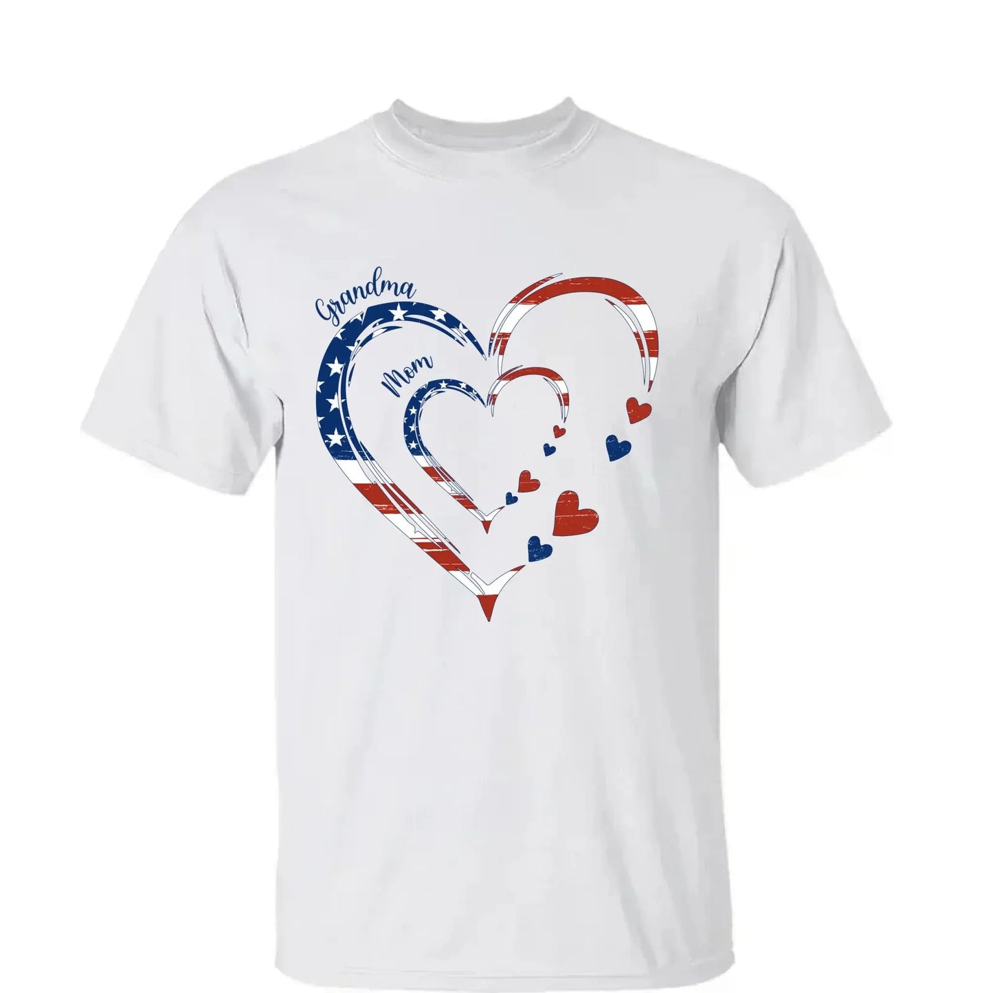 Custom Grandma Mom Heart Shirt – Personalized 4th of July Family T-shirt with Kids' Names, Patriotic Gift for Her Ezcustomize