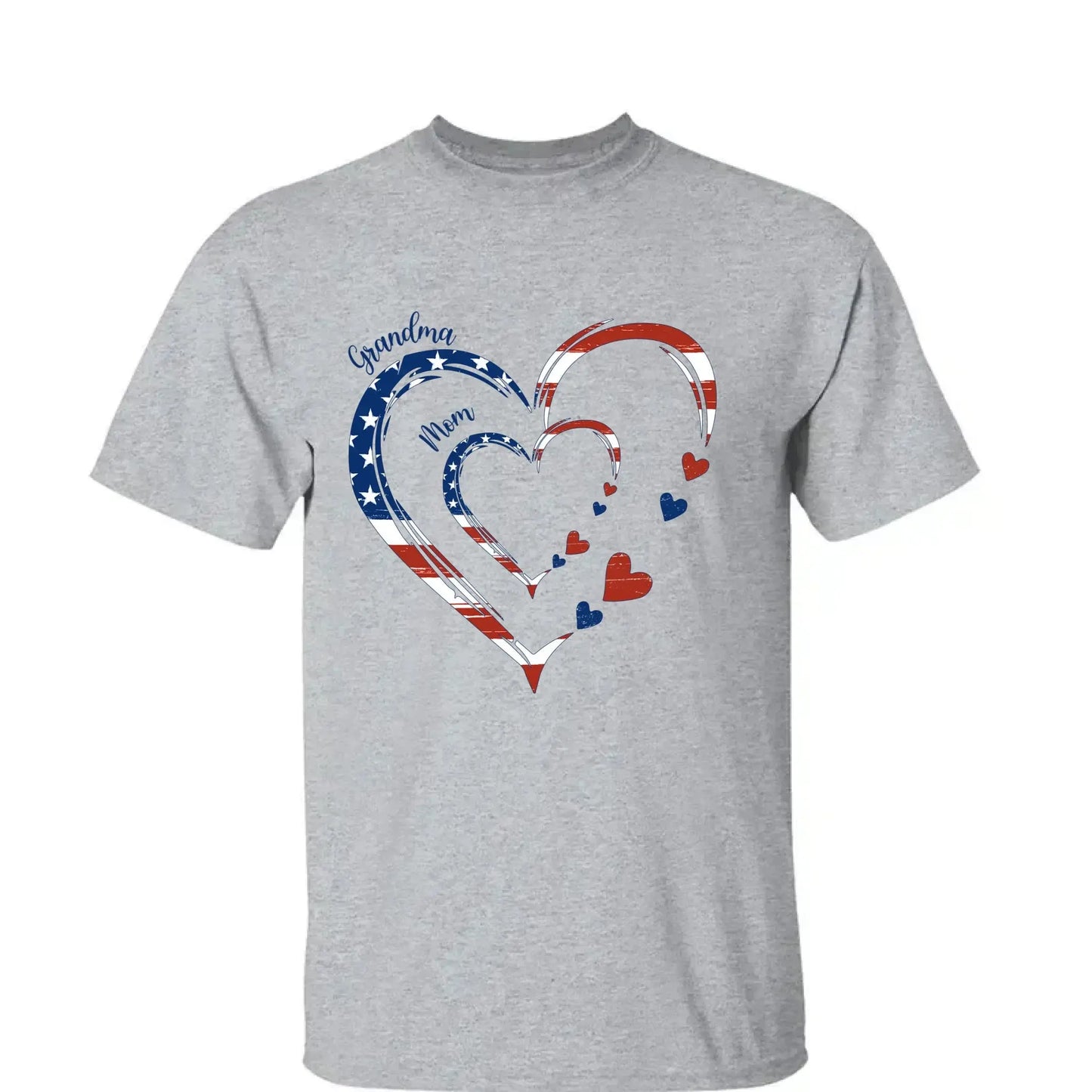 Custom Grandma Mom Heart Shirt – Personalized 4th of July Family T-shirt with Kids' Names, Patriotic Gift for Her Ezcustomize