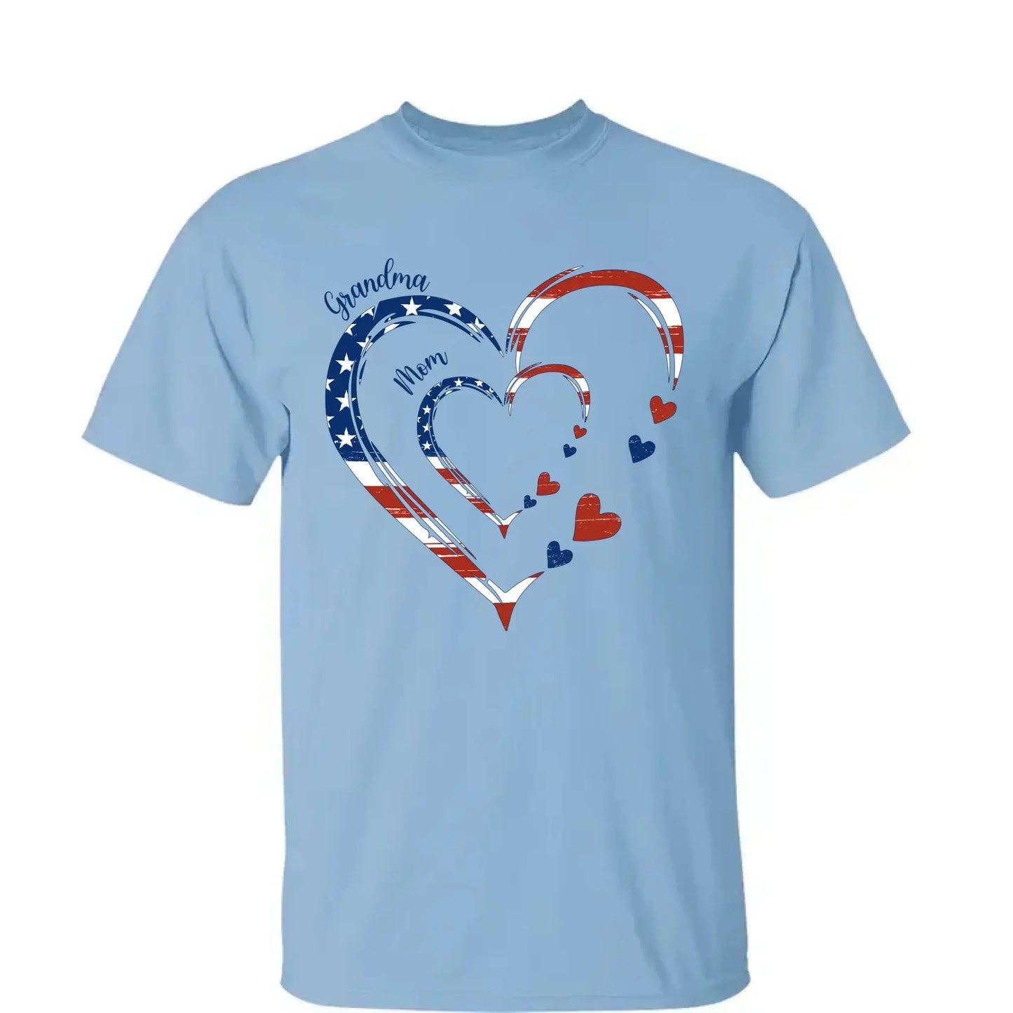 Custom Grandma Mom Heart Shirt – Personalized 4th of July Family T-shirt with Kids' Names, Patriotic Gift for Her Ezcustomize