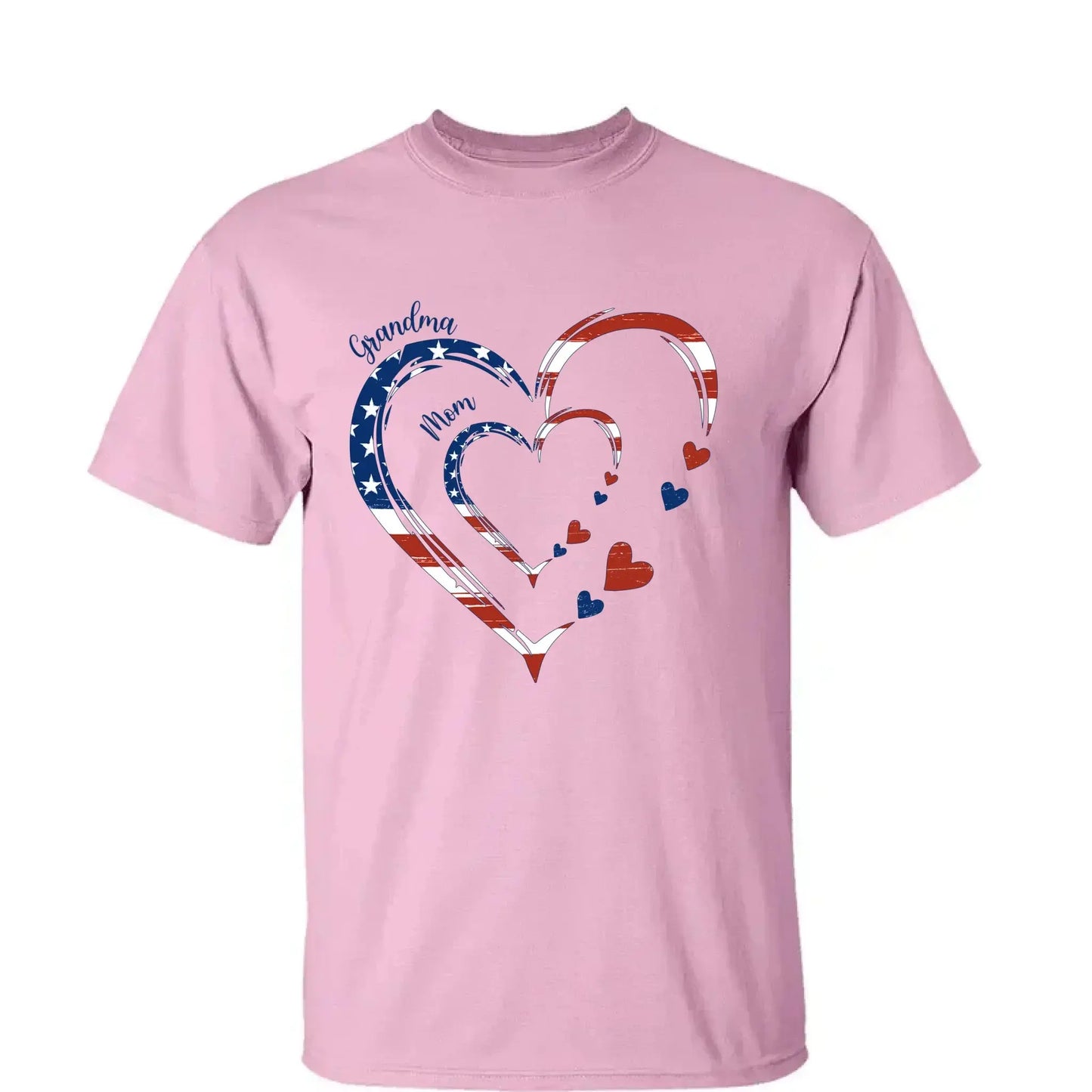 Custom Grandma Mom Heart Shirt – Personalized 4th of July Family T-shirt with Kids' Names, Patriotic Gift for Her Ezcustomize