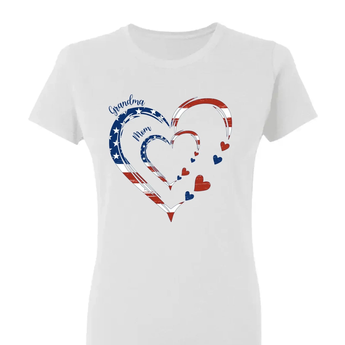 Custom Grandma Mom Heart Shirt – Personalized 4th of July Family T-shirt with Kids' Names, Patriotic Gift for Her Ezcustomize