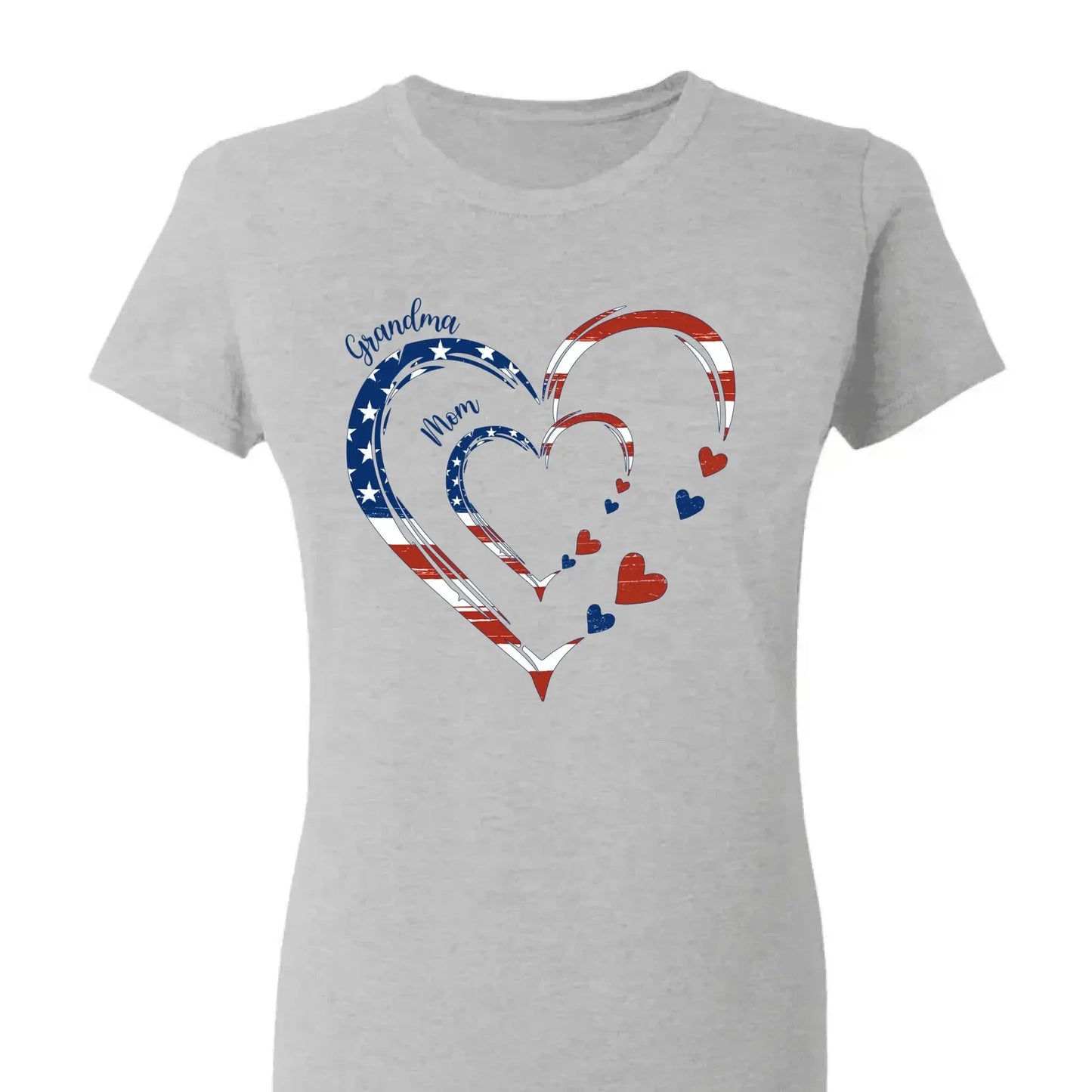 Custom Grandma Mom Heart Shirt – Personalized 4th of July Family T-shirt with Kids' Names, Patriotic Gift for Her Ezcustomize