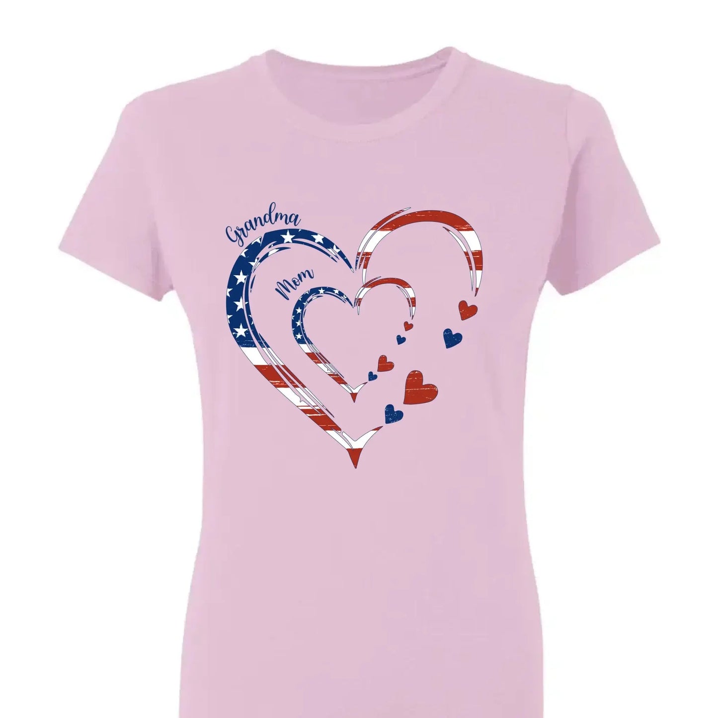 Custom Grandma Mom Heart Shirt – Personalized 4th of July Family T-shirt with Kids' Names, Patriotic Gift for Her Ezcustomize