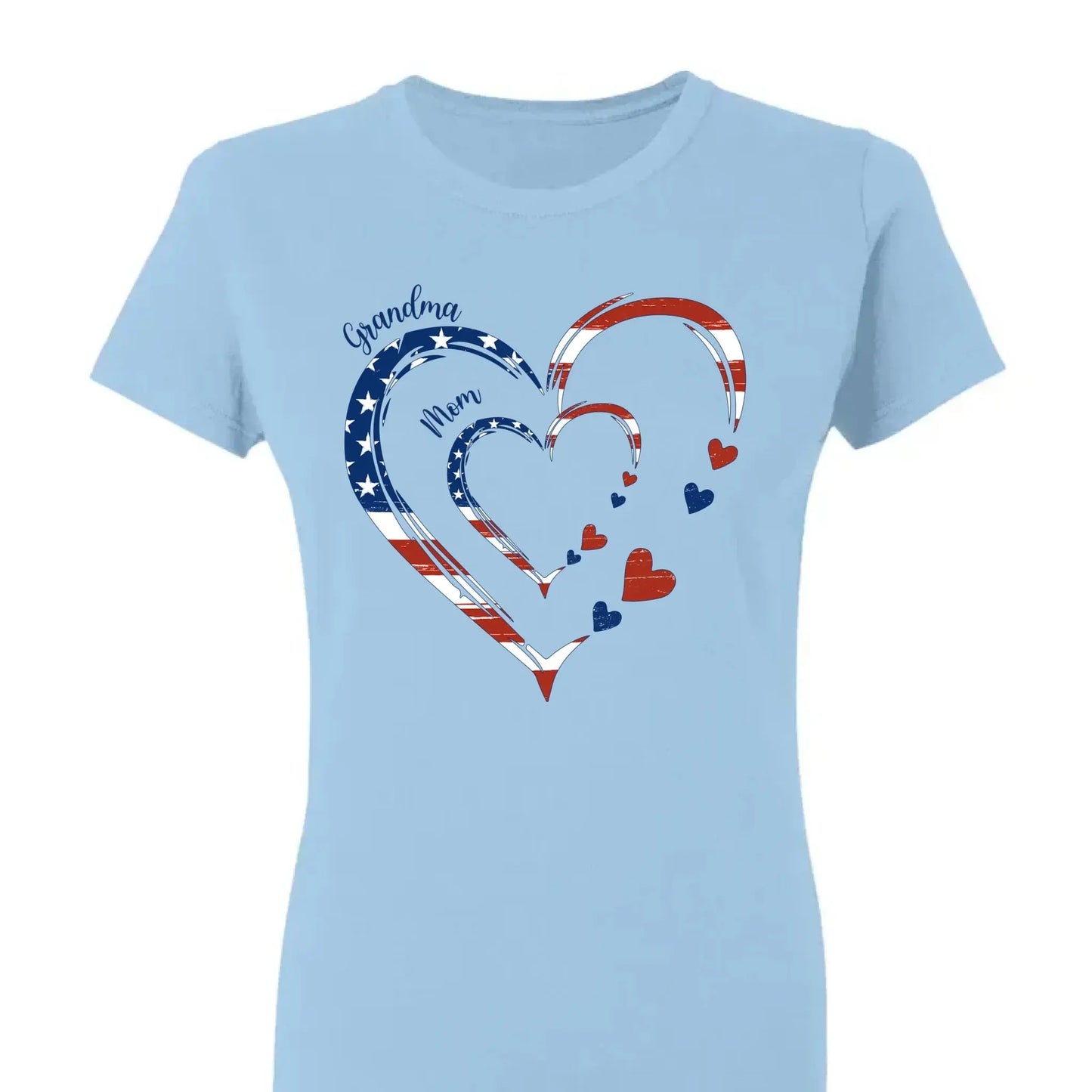 Custom Grandma Mom Heart Shirt – Personalized 4th of July Family T-shirt with Kids' Names, Patriotic Gift for Her Ezcustomize