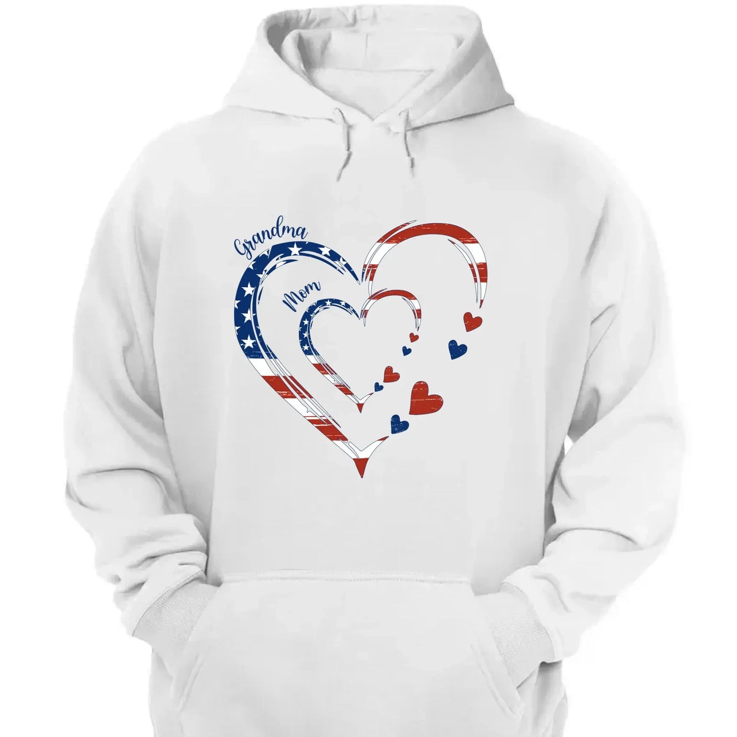Custom Grandma Mom Heart Shirt – Personalized 4th of July Family T-shirt with Kids' Names, Patriotic Gift for Her Ezcustomize