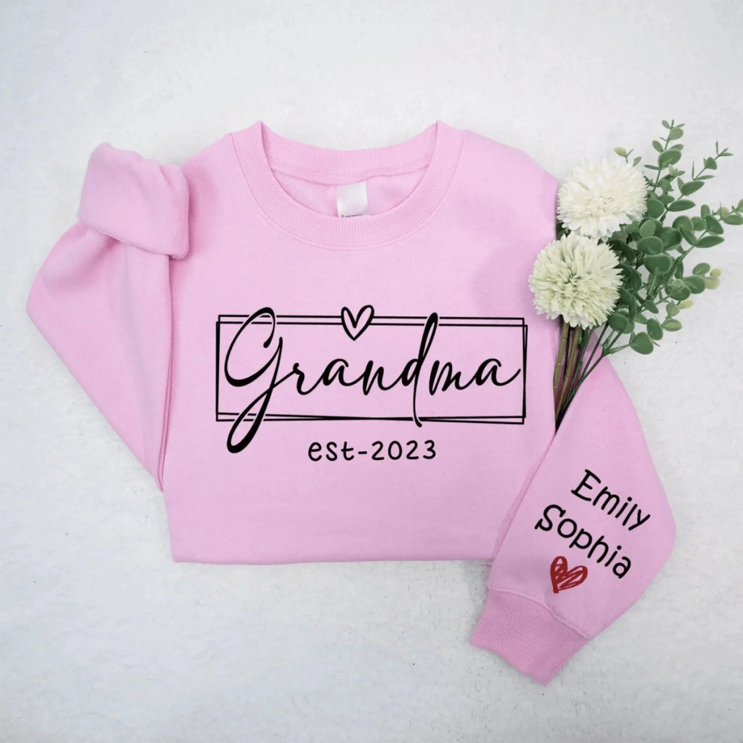 Custom Grandma Sweatshirt with Kid Names on Sleeve – Personalized Gift for Nana, Mimi, or Grandmother Ezcustomize