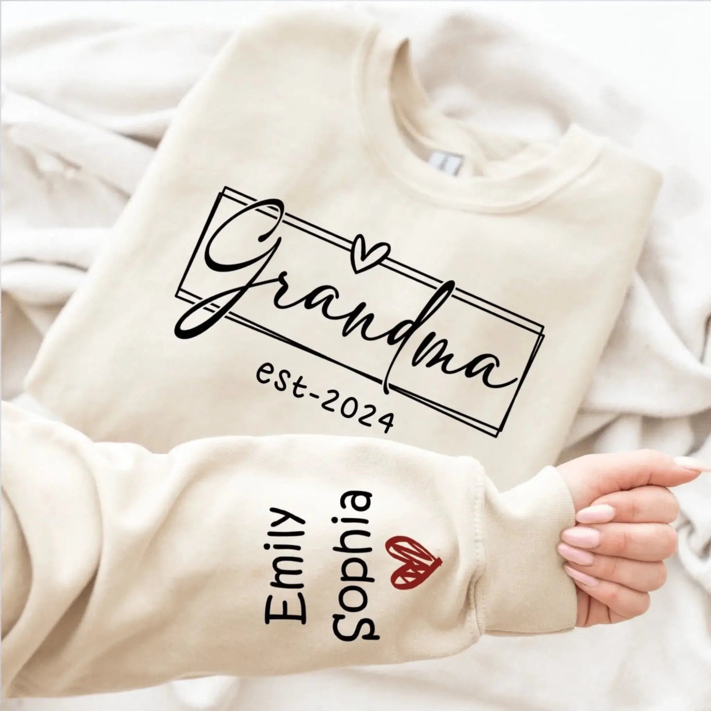 Custom Grandma Sweatshirt with Kid Names on Sleeve – Personalized Gift for Nana, Mimi, or Grandmother Ezcustomize