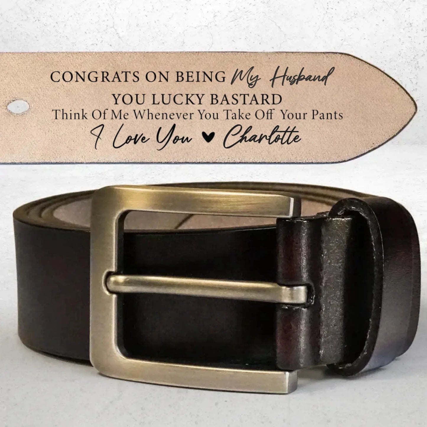 Custom Handmade Belt- Funny Gift for Husband, Engraved Leather Belt Grooms Men Ezcustomize
