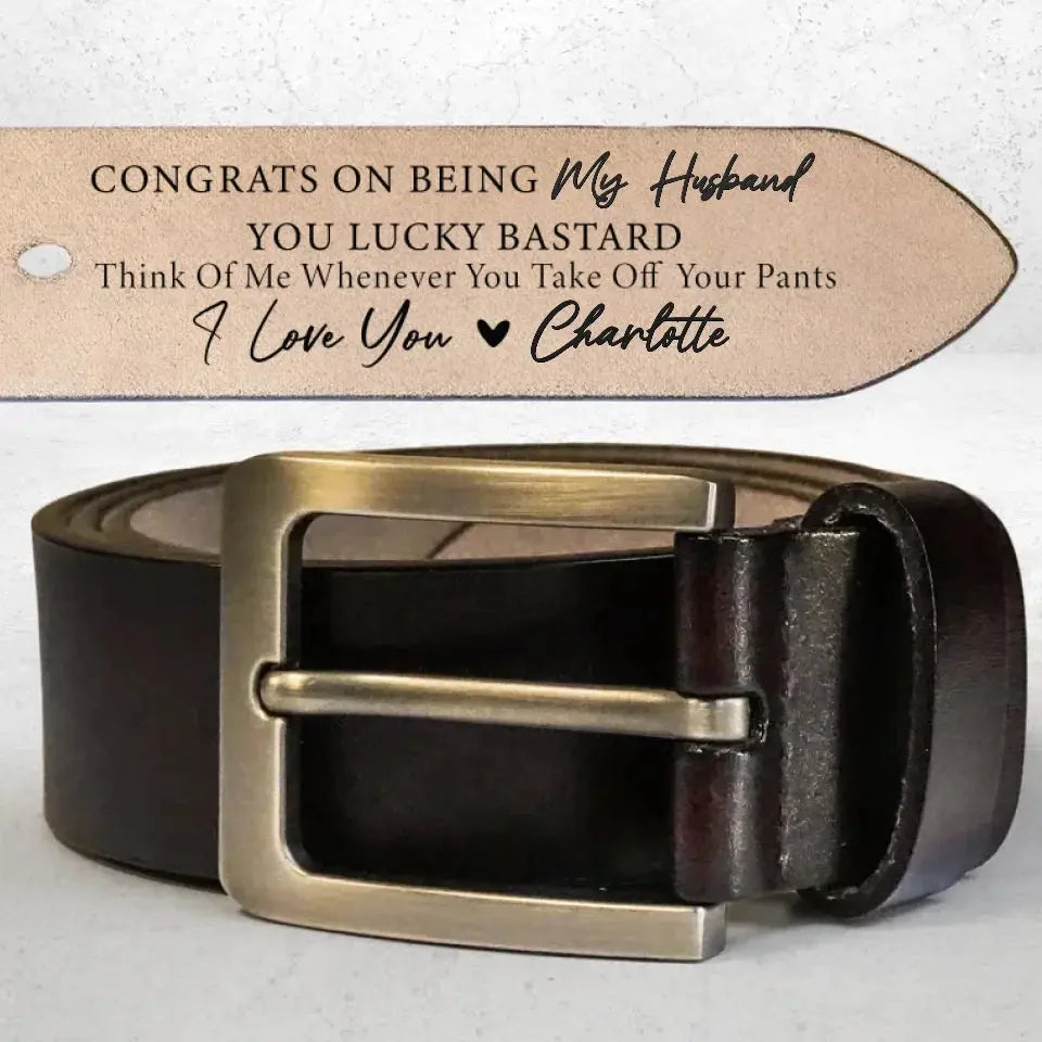 Custom Handmade Belt- Funny Gift for Husband, Engraved Leather Belt Grooms Men Ezcustomize