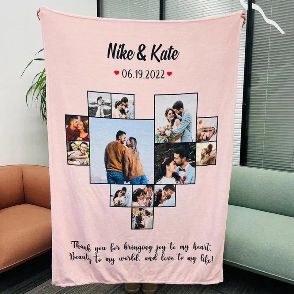 Custom Heart Photo Blanket, Heart Love Collage Anniversary Gift Ezcustomize