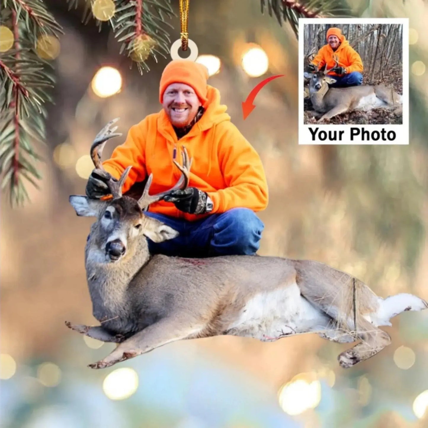 Custom Hunting Photo Ornament – Personalized Deer Hunting Gift for Him, Hunter Keepsake with Your Picture Ezcustomize