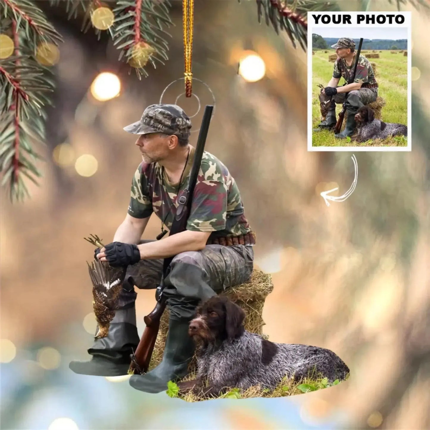 Custom Hunting Photo Ornament – Personalized Deer Hunting Gift for Him, Hunter Keepsake with Your Picture Ezcustomize